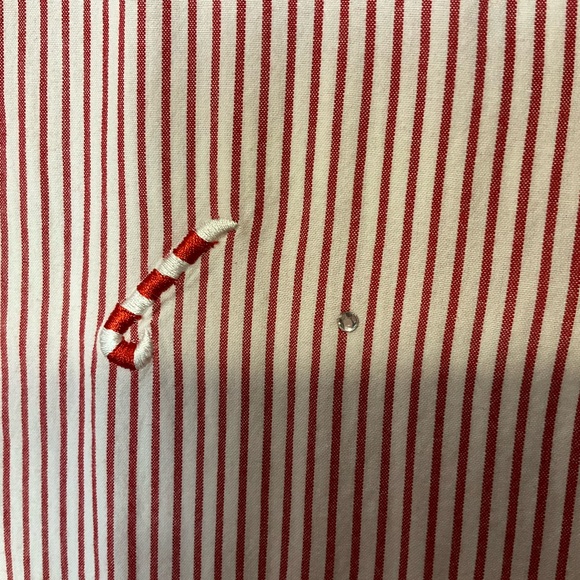 QUACKER FACTORY sz X Large Blouse Button Front Christmas Pinstripe Candy Canes - Picture 3 of 7